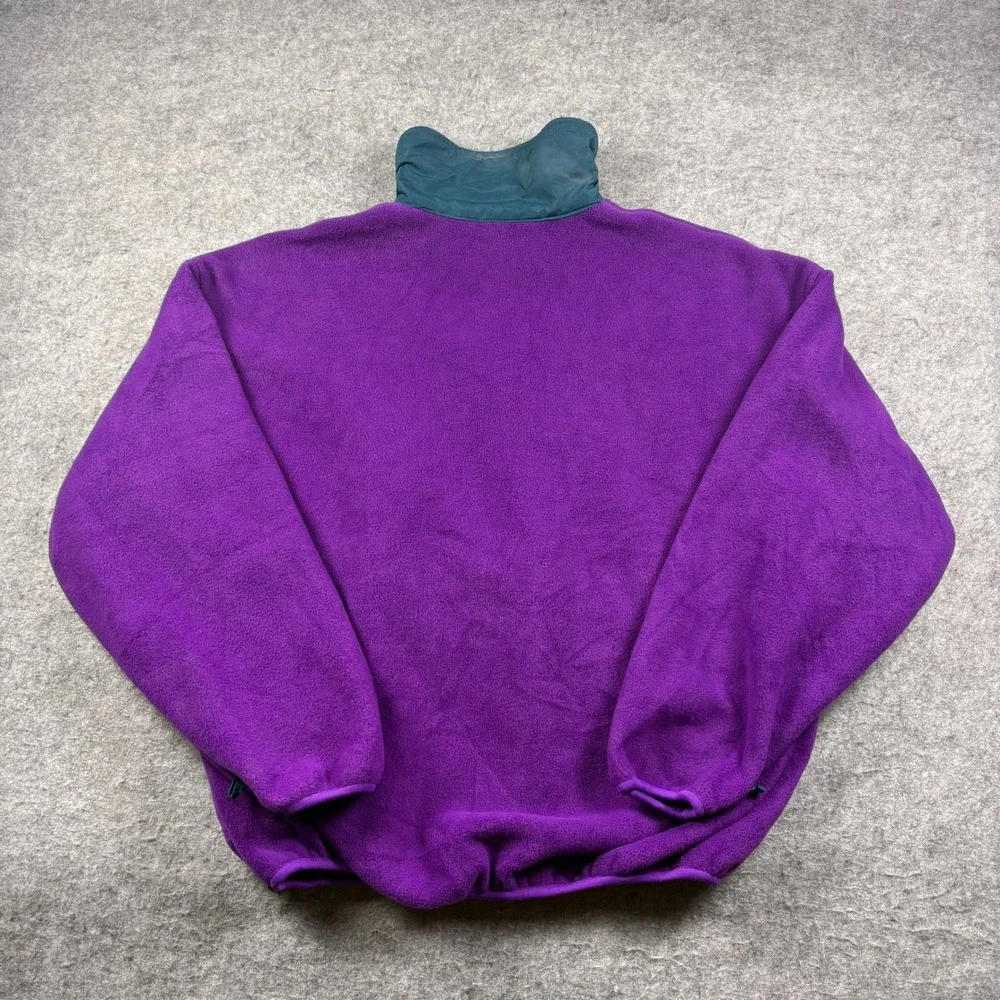 Vintage 90s Columbia Fleece Jacket Purple Teal Pattern Collar Made in USA Large